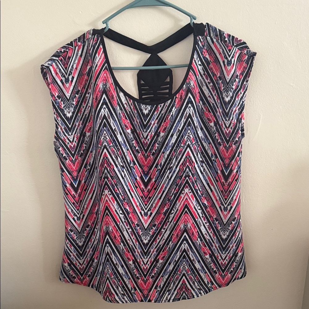 Heart Soul Pink and Black Chevron Blouse